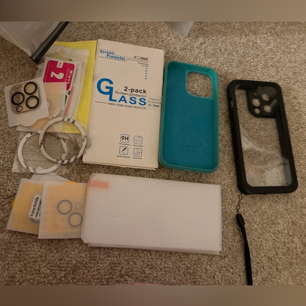 iPhone 15 pro wallet case and waterproof case. iPhone screen protectors